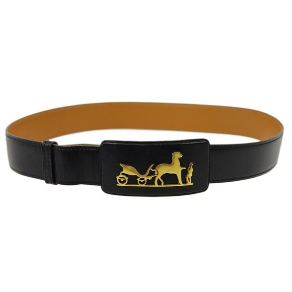 Hermes Horse Carriage Belt Black ◯K #70 Small Good 79789 - Picture 1 of 7